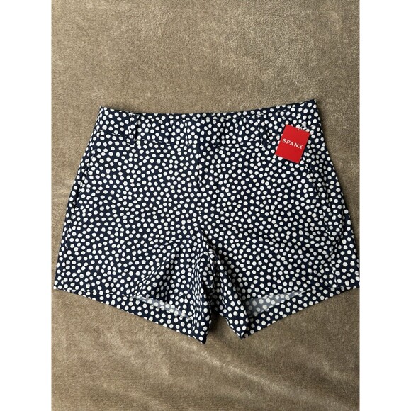 SPANX Women Navy Pantited Dot Sunshine 4" Shorts Size M,NEW - Picture 7 of 15